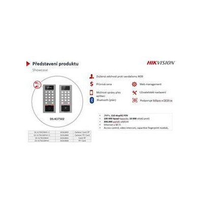 DS-K1T502DBFWX - IP interkom/vstupní terminál se čtečkou Mifare karet a otisků prstů
