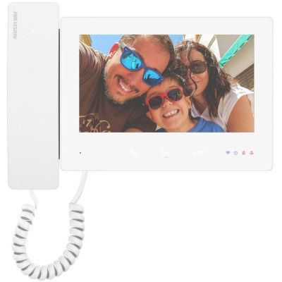 DS-KH7300EY-WTHE2/White - 2-žilový HD 7“ dotykový Wi-Fii monitor se sluchátkem, bílý