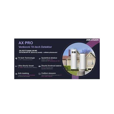 DS-PDTT15AM-LM-WE - AX PRO venkovní bezdrátový duální PIR+MW detektor, PET imunita do 40kg, dosah 15m, vějíř