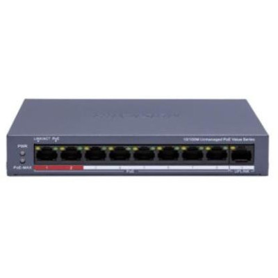DS-3E0109P-E/M(C) - Switch 8x 100TX PoE + 1x 100TX uplink, 80W, Super PoE