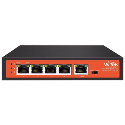 WI-PE51G - PoE extender, 4GE výstup (max. 30W/port) + 1GE vstup (90W), 250m
