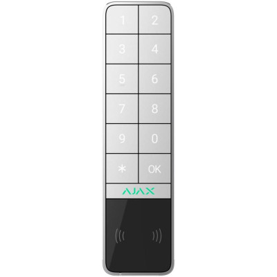 AJAX KeyPad Outdoor Jeweller, bílá - Bezdrátová klávesnice s mechanickými tlačítky a podporou technologií DESFire a Bluetooth
