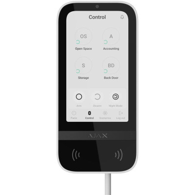 AJAX KeyPad TouchScreen Fibra, bílá - Drátová dotyková klávesnice s 5'' obrazovkou, RFID DESFire, Bluetooth, akustickou signaliz