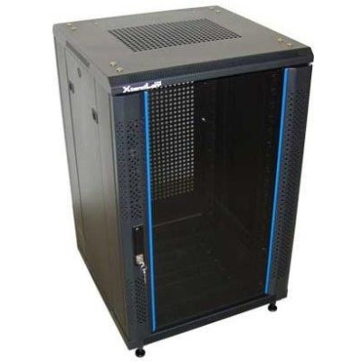 XtendLan 18U/600x600 stojanový, černý, skleněné dveře, perforovaná záda