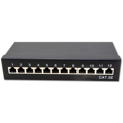 XtendLan Patch panel s možností umístit do 10" racku, 12 portů, 1U, Cat5e, STP, LSA, s krytem, černý
