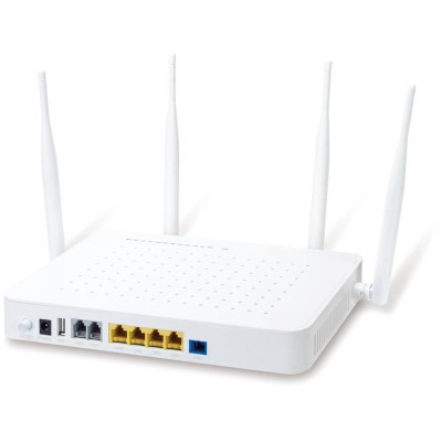 Planet GPON/GEPON ONU, 2.5G GPON (SC/UPC), 4x 1Gb RJ-45, Wi-Fi 802.11ac 1.2Gb, 2x FXS (RJ-11), USB