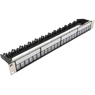 XtendLan Patch panel 19", 24 portů, neosazený, stíněný, černý, Cat5e/6/6A/7, vyvazovák, akce 10+1