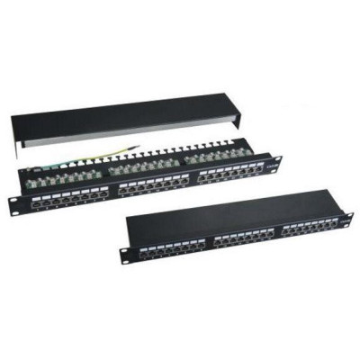 XtendLan Patch panel 19", 24 portů, stíněný, Cat6, vyvazovací úchyty, černý
