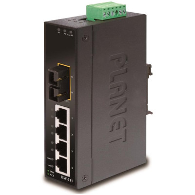 Planet ISW-511S15, 4x 10/100Base-TX+ 1x 100FX 15km, SM, DIN, IP30