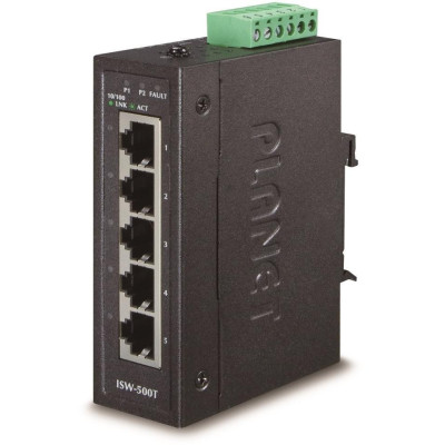 Planet ISW-500T, 5x 10/100Base-TX, ESD, DIN, IP30, -40~75°C