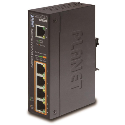 Planet průmyslový PoE/LAN extender, 1xPoE-in, 4xPoE-out 60W, 802.3bt/at/af, Gigabit, IP67, ESD+EFT, -40~75°C