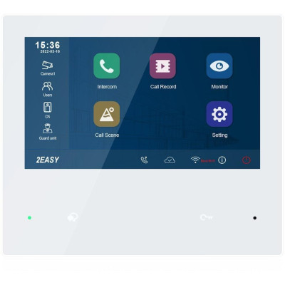 XtendLan Bytový monitor 2-drát D2/ LCD 7" dotykový 1024x600/ Quad/ PiP/ videopaměť/ CZmenu/ bílý celoskleněný/ WiFi/ SIP