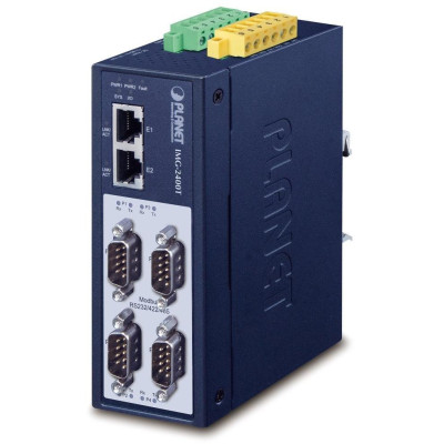 Planet MODBUS průmyslová brána RS-232/422/485 na IP, 4x COM, 100Base-TX, RTU/ACSII, -40až+75°C, 12-48VDC, IP40
